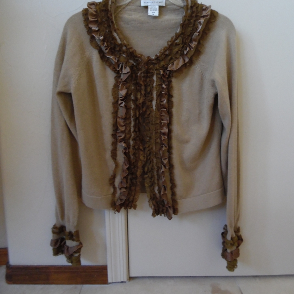 Newport News Tan Ruffled Cardigan